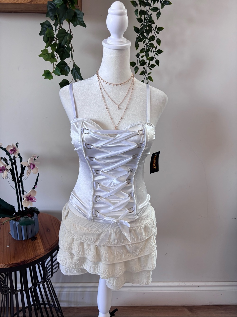Spirit White Satin Lace-Up Corset Top